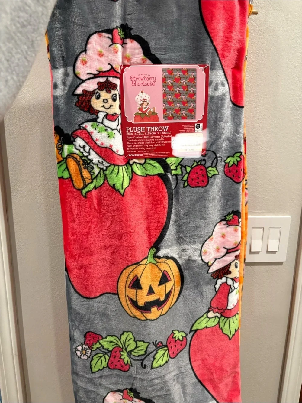 Strawberry Shortcake Gray Plush Halloween Blanket 50 x 70 New for 2026